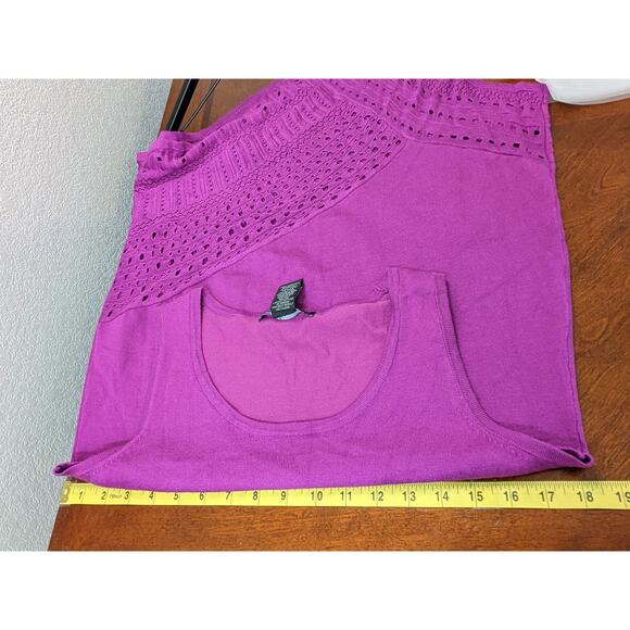 Grace Elements Eyelet Blouse M Purple Light Tank Asymmetric Scoop Neck‎ Knit - Picture 6 of 8